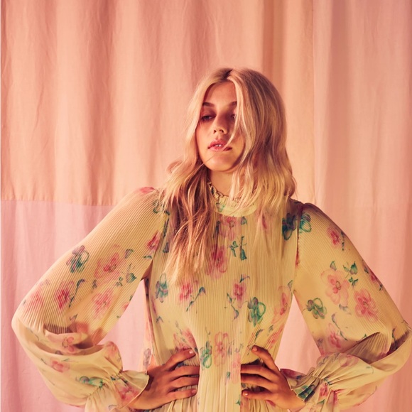 Ganni Yellow Floral Plisse Dress - Sz. 40 - Picture 1 of 11